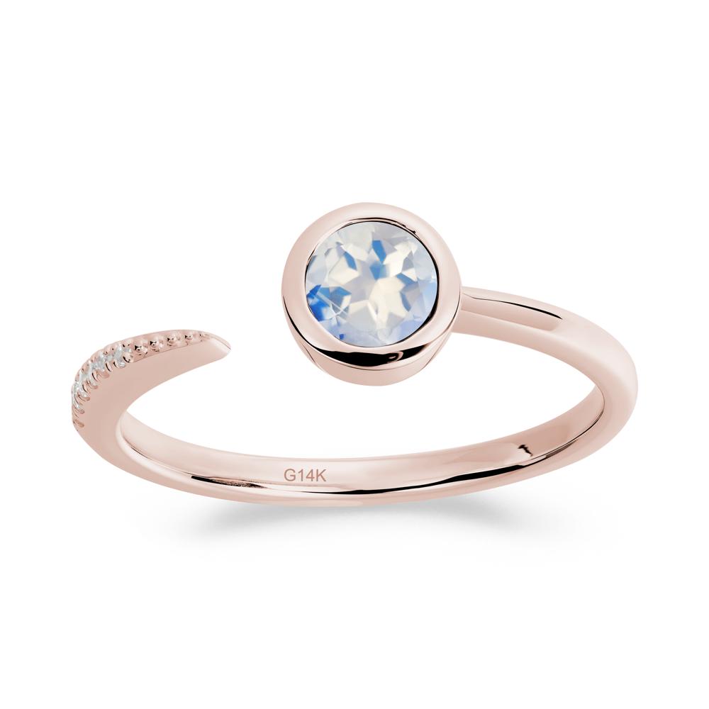 Bezel Set Round Moonstone Open Ring - LUO Jewelry #metal_14k rose gold