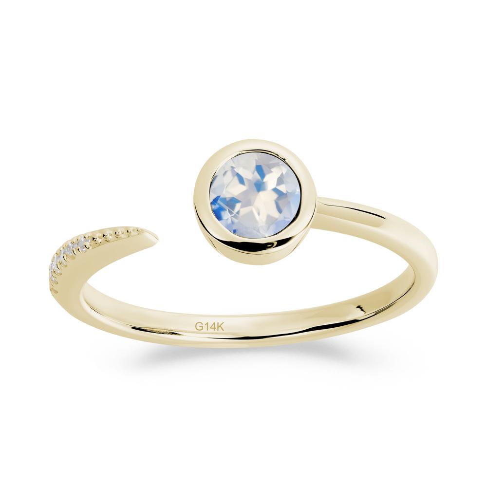Bezel Set Round Moonstone Open Ring - LUO Jewelry #metal_14k yellow gold
