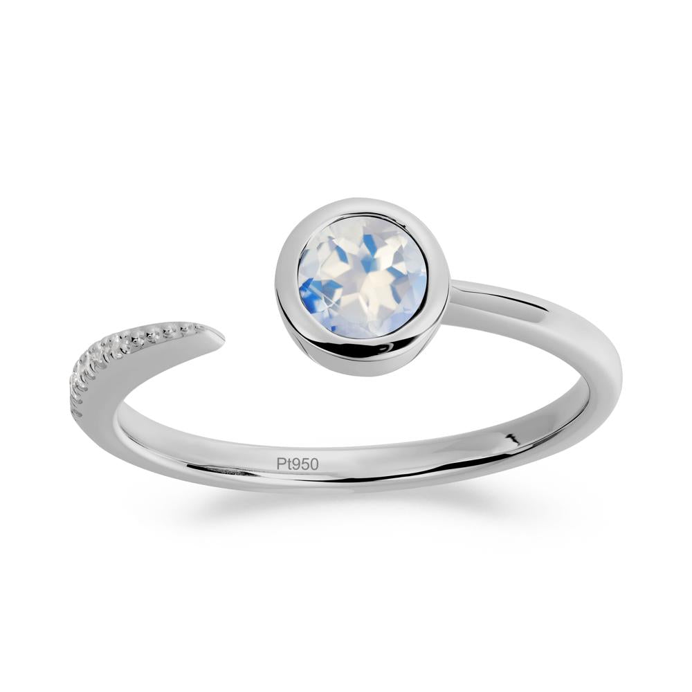 Bezel Set Round Moonstone Open Ring - LUO Jewelry #metal_platinum