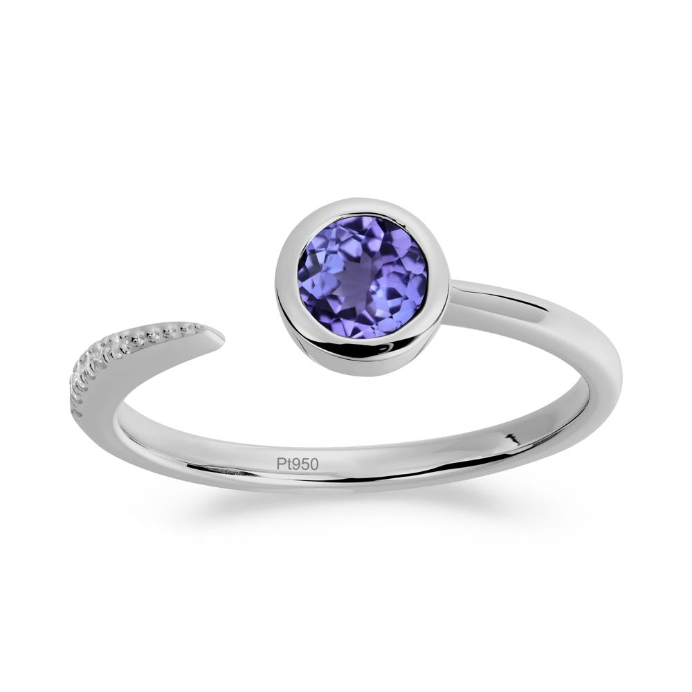Bezel Set Round Tanzanite Open Ring - LUO Jewelry #metal_platinum