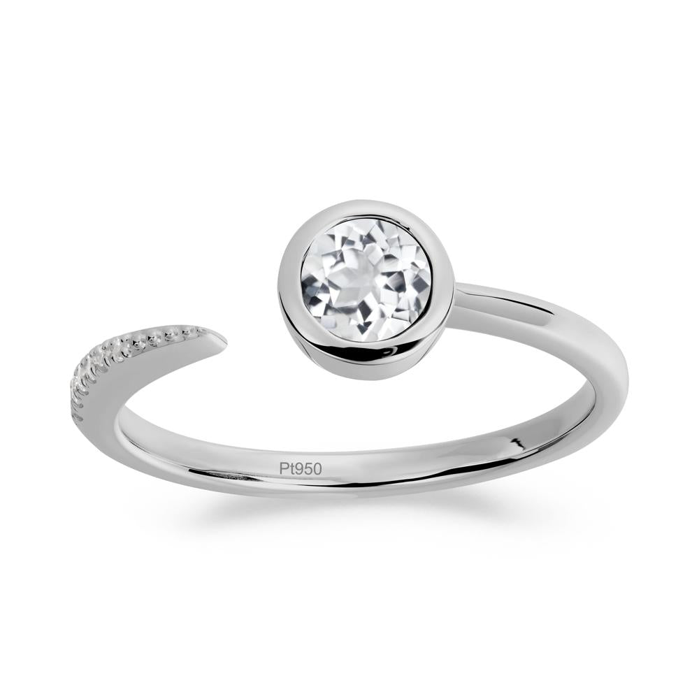 Bezel Set Round White Topaz Open Ring - LUO Jewelry #metal_platinum