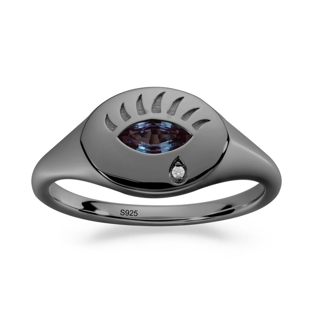 Alexandrite Evil Eye Signet Ring - LUO Jewelry #metal_black finish sterling silver