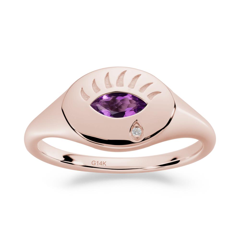 Evil Eye Signet Marquise Amethyst Ring - LUO Jewelry #metal_14k rose gold