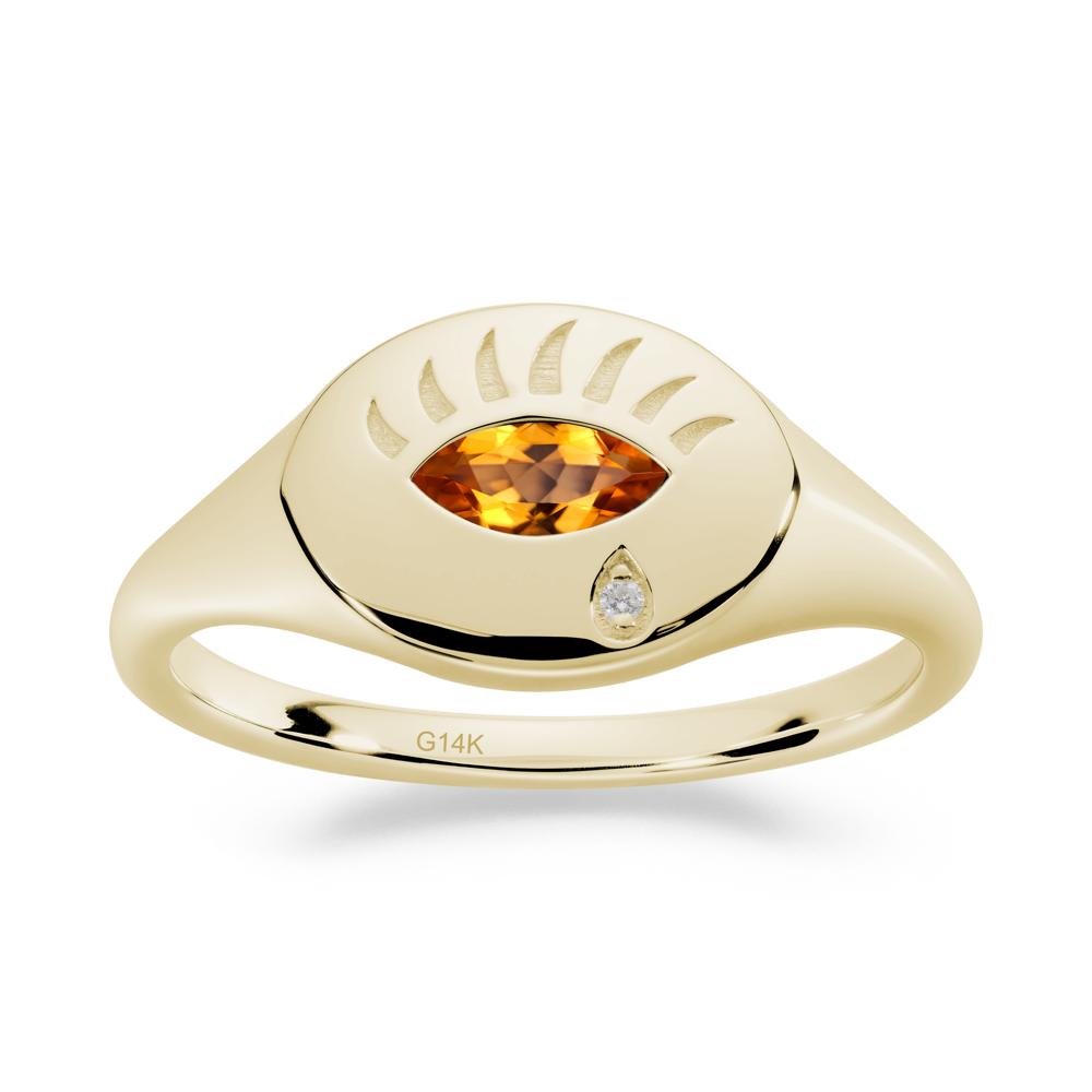 Citrine Evil Eye Signet Ring - LUO Jewelry #metal_14k yellow gold