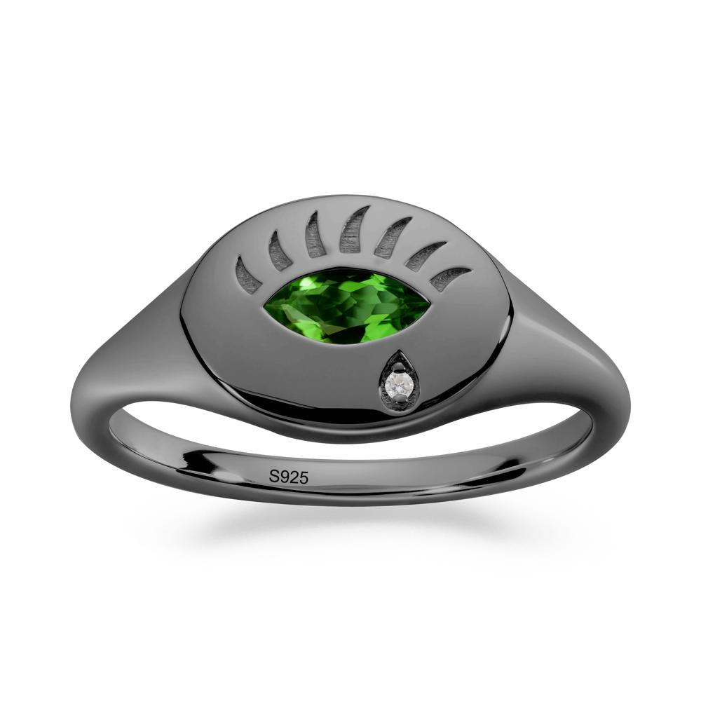 Diopside Evil Eye Signet Ring - LUO Jewelry #metal_black finish sterling silver