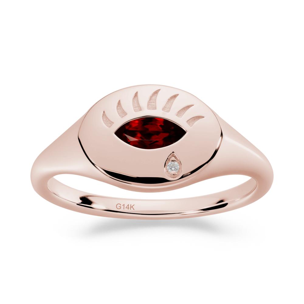 Evil Eye Signet Marquise Garnet Ring - LUO Jewelry #metal_14k rose gold