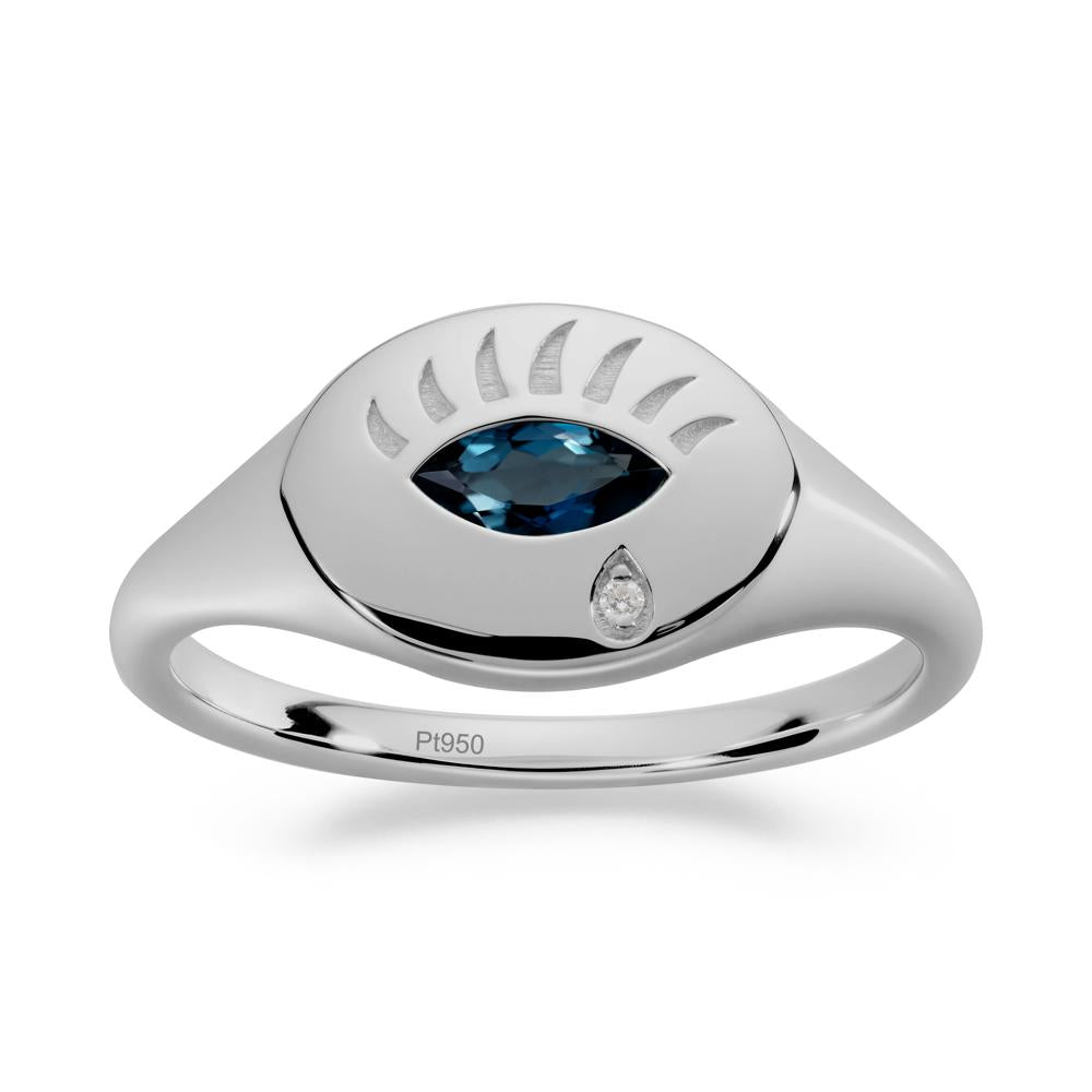 Evil Eye Signet Marquise London Blue Topaz Ring - LUO Jewelry #metal_platinum