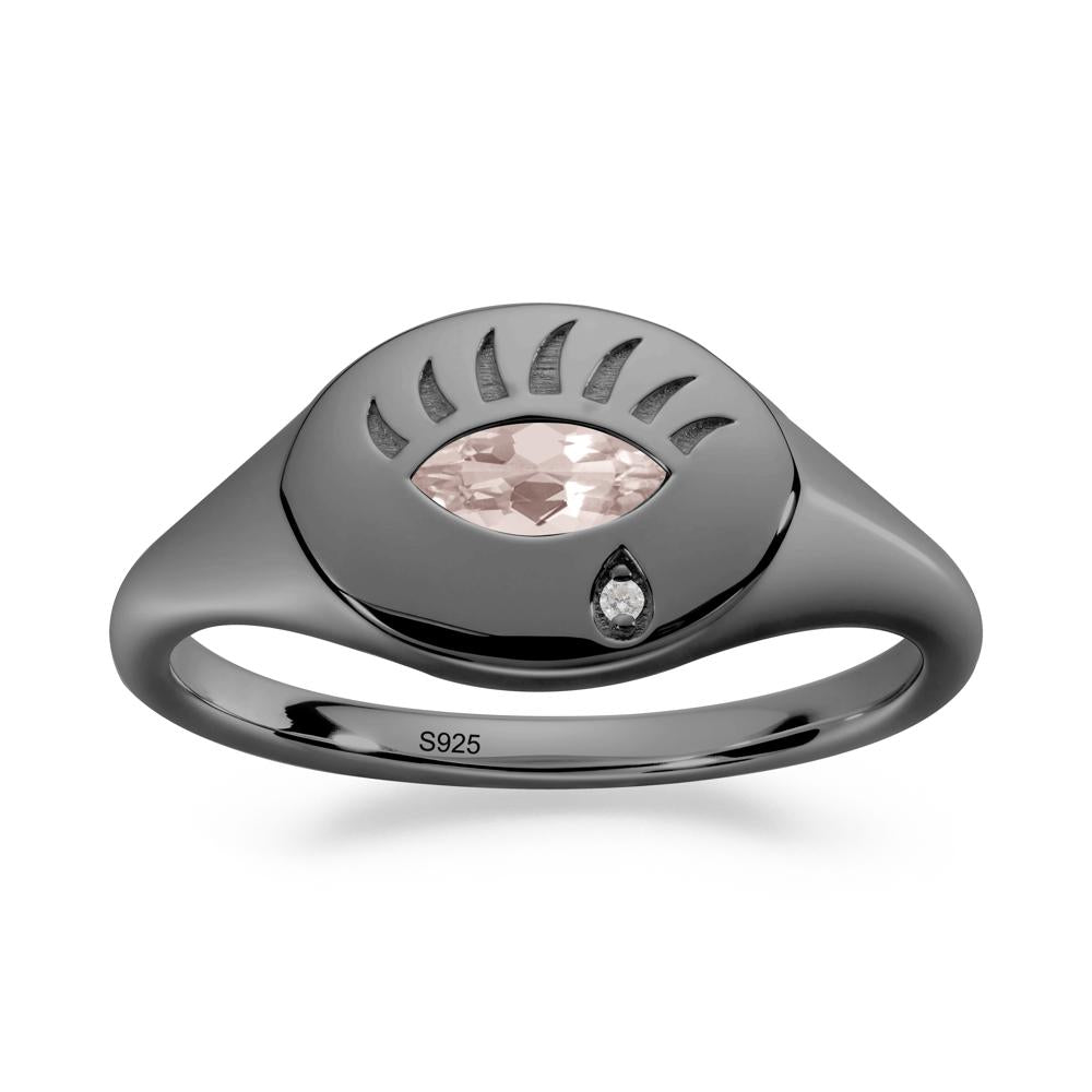 Evil Eye Signet Marquise Morganite Ring - LUO Jewelry #metal_black finish sterling silver