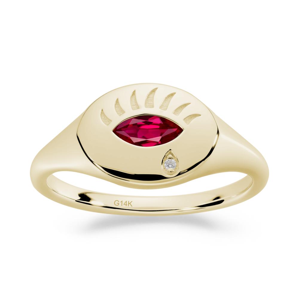 Ruby Evil Eye Signet Ring - LUO Jewelry #metal_14k yellow gold