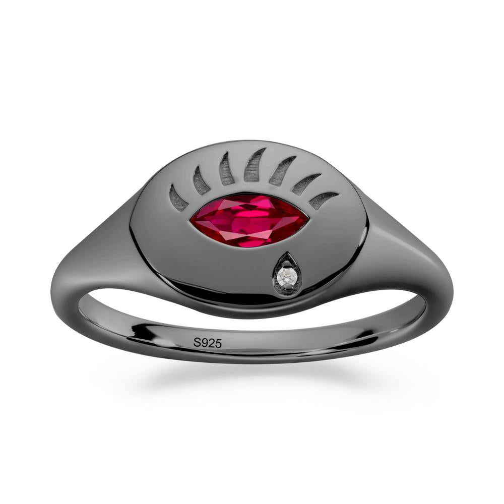 Ruby Evil Eye Signet Ring - LUO Jewelry #metal_black finish sterling silver