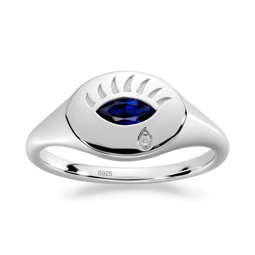 Evil Eye Signet Marquise Sapphire Ring - LUO Jewelry #metal_sterling silver