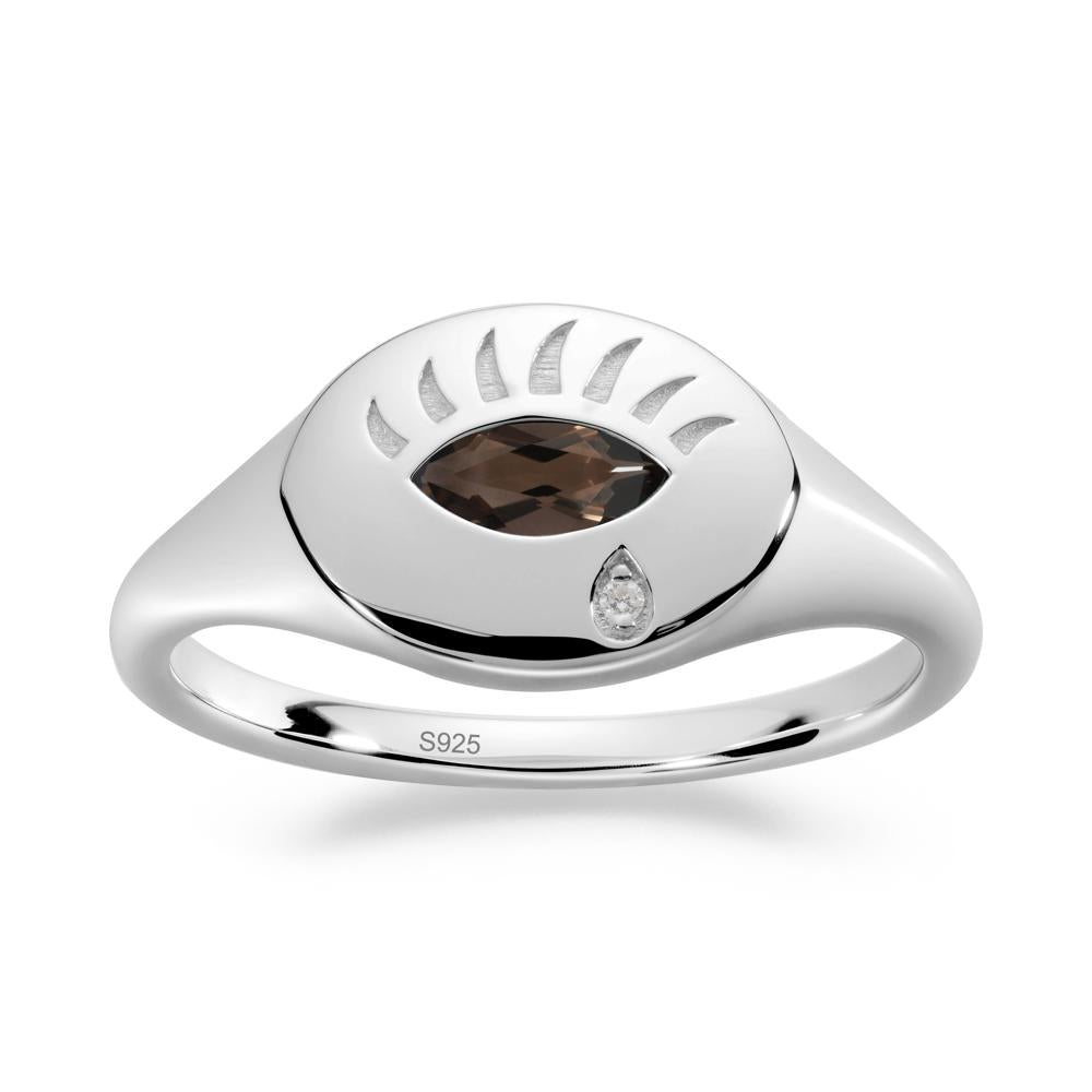 Evil Eye Signet Marquise Smoky Quartz Ring - LUO Jewelry #metal_sterling silver