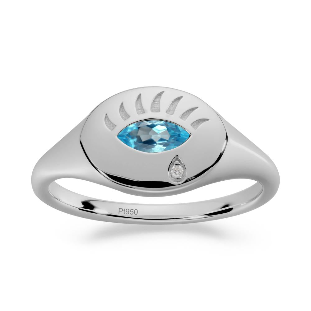 Swiss Blue Topaz Evil Eye Signet Ring - LUO Jewelry #metal_platinum