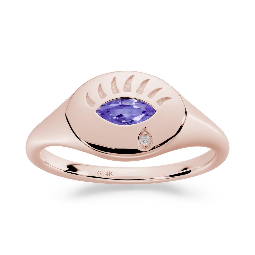 Tanzanite Evil Eye Signet Ring - LUO Jewelry #metal_14k rose gold