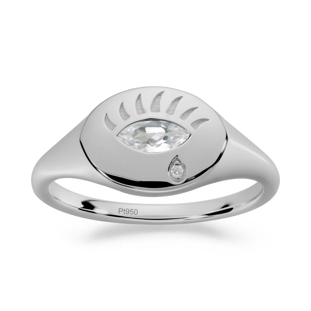 White Topaz Evil Eye Signet Ring - LUO Jewelry #metal_platinum