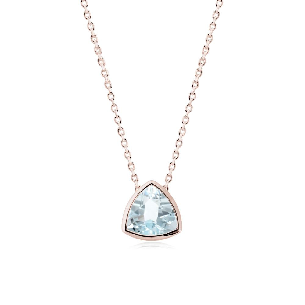 Bezel Set Trillion-Cut Aquamarine Necklace - LUO Jewelry #metal_14k rose gold