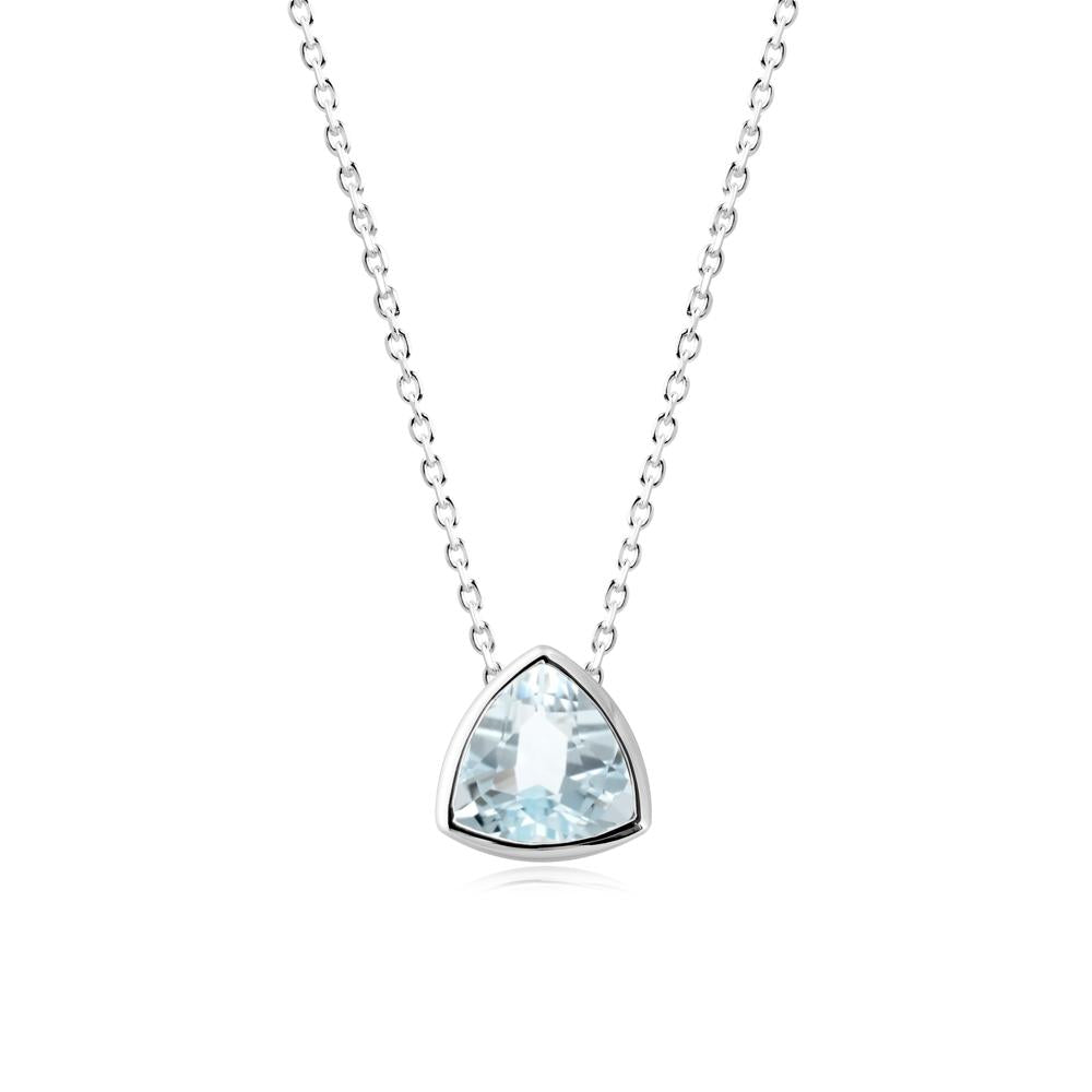 Bezel Set Trillion-Cut Aquamarine Necklace - LUO Jewelry #metal_18k white gold