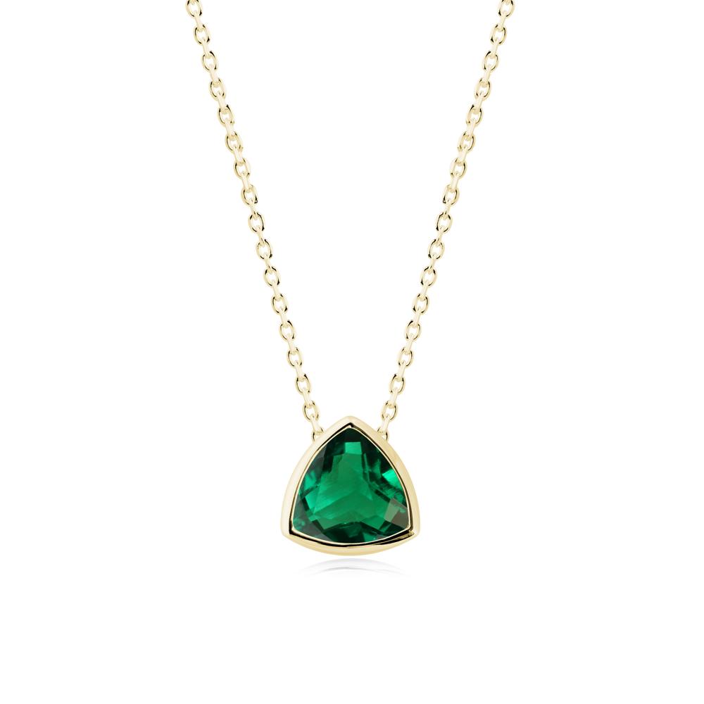 Bezel Set Trillion-Cut Emerald Necklace - LUO Jewelry #metal_18k yellow gold