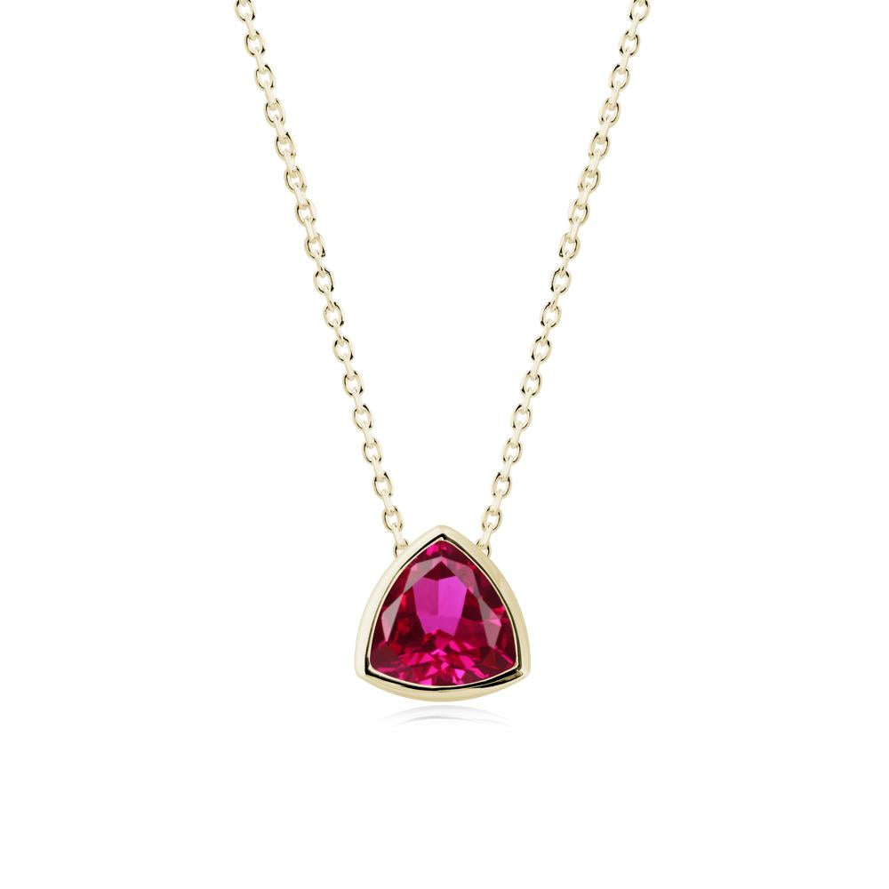 Bezel Set Trillion-Cut Ruby Necklace - LUO Jewelry #metal_14k yellow gold