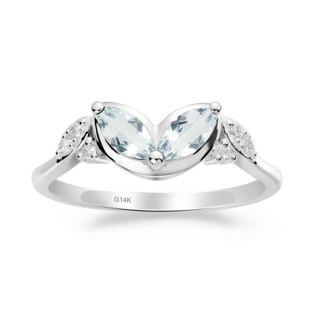 Marquise Aquamarine Leaf Ring - LUO Jewelry #metal_14k white gold