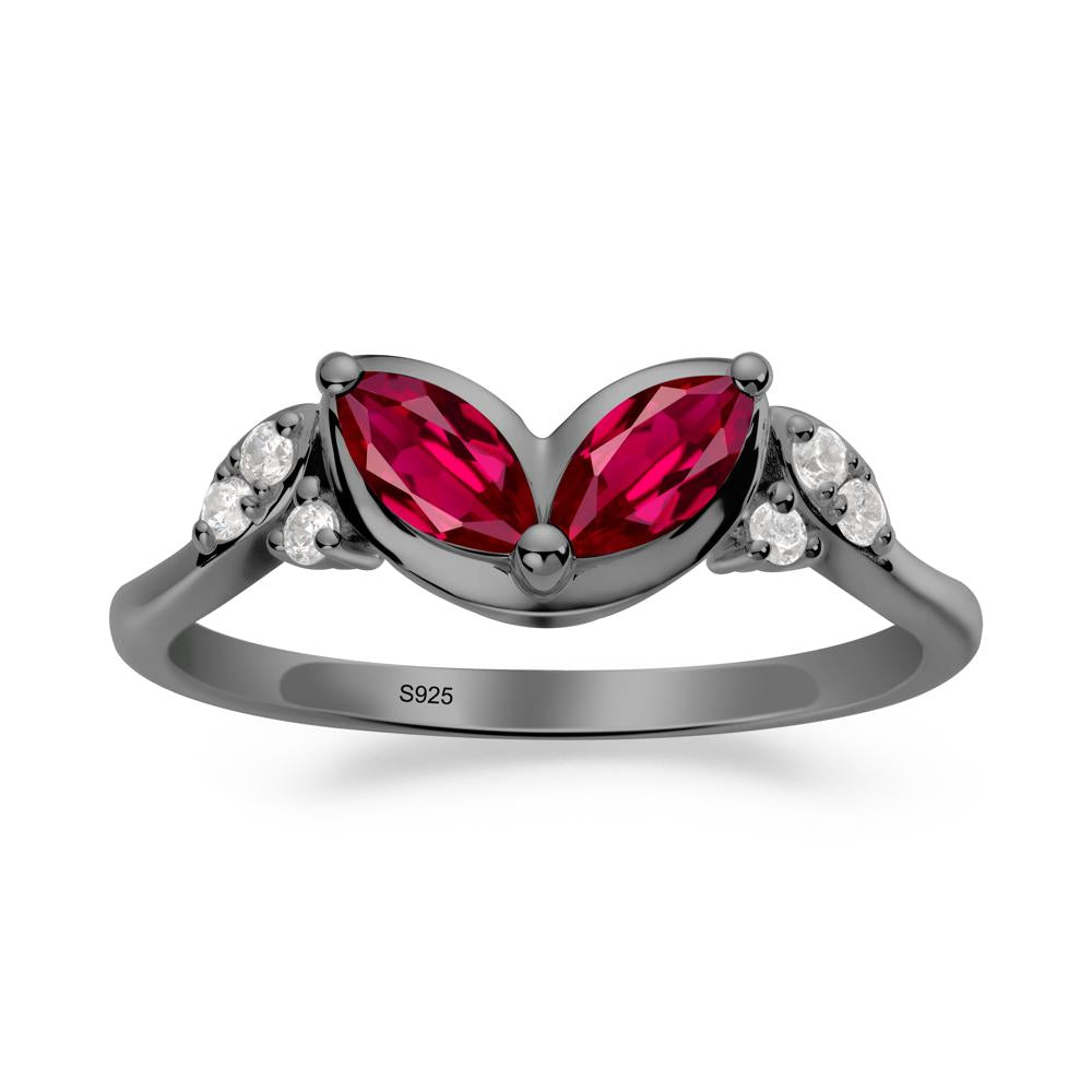 Marquise Ruby Leaf Ring - LUO Jewelry #metal_black finish sterling silver