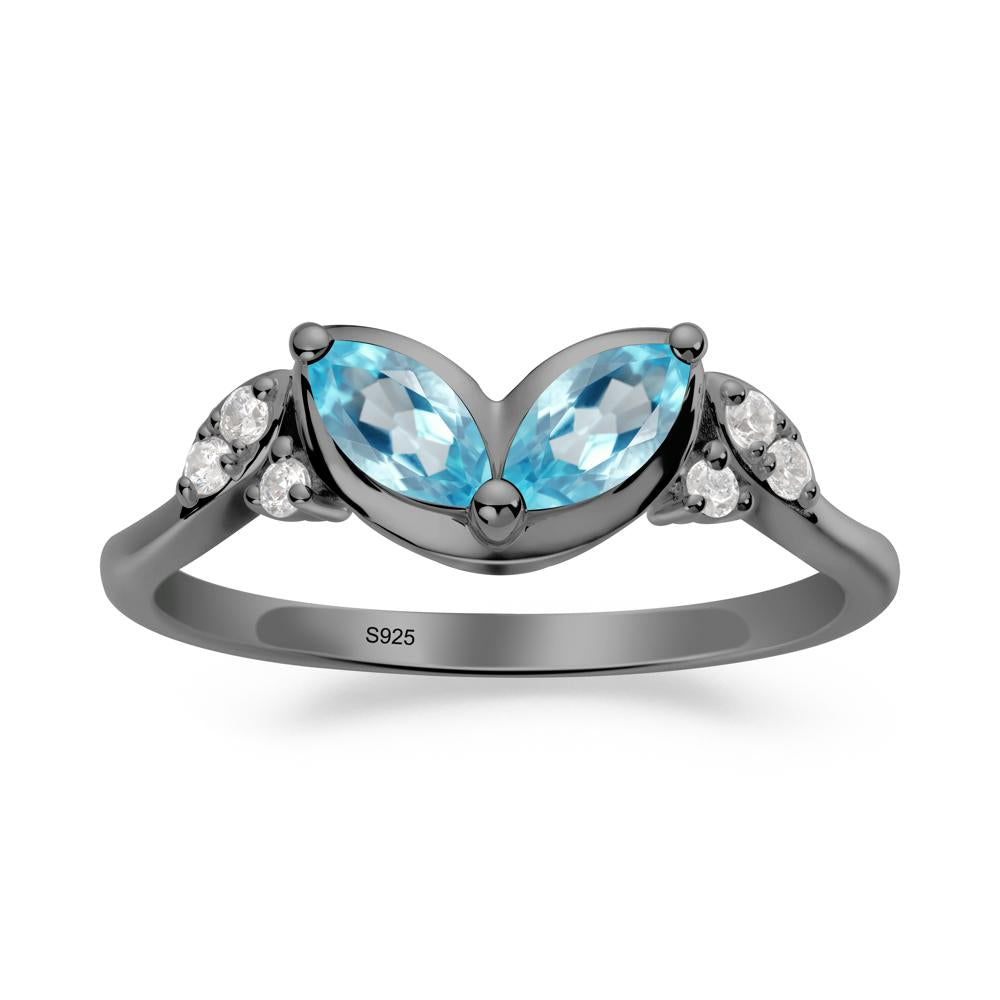 Marquise Swiss Blue Topaz Leaf Ring - LUO Jewelry #metal_black finish sterling silver