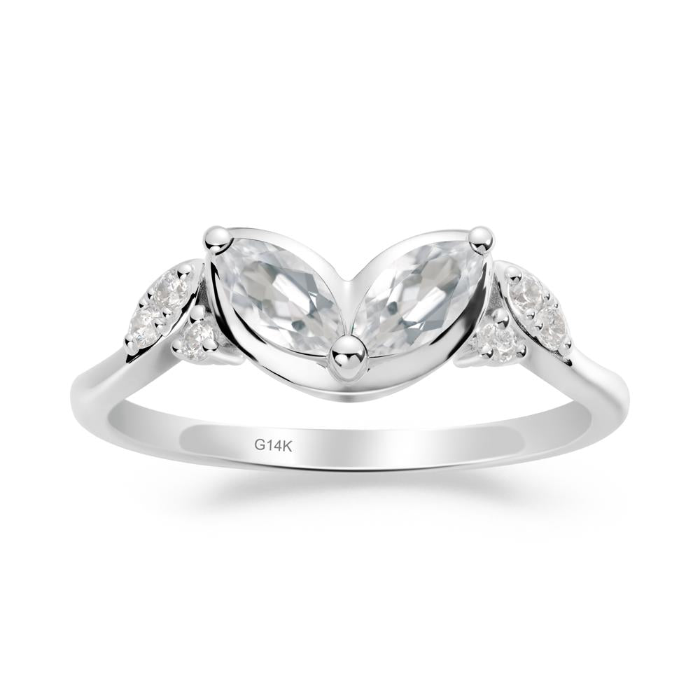 Marquise White Topaz Leaf Ring - LUO Jewelry #metal_14k white gold