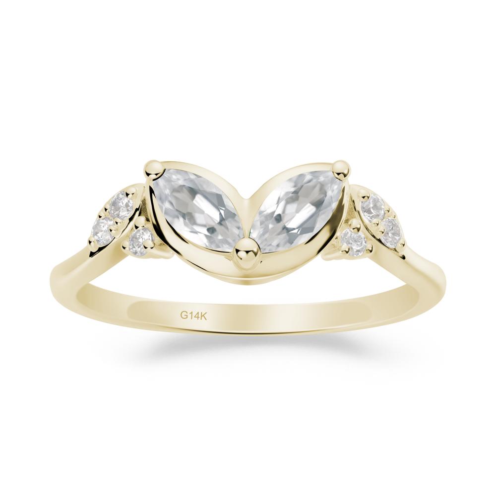 Marquise White Topaz Leaf Ring - LUO Jewelry #metal_14k yellow gold