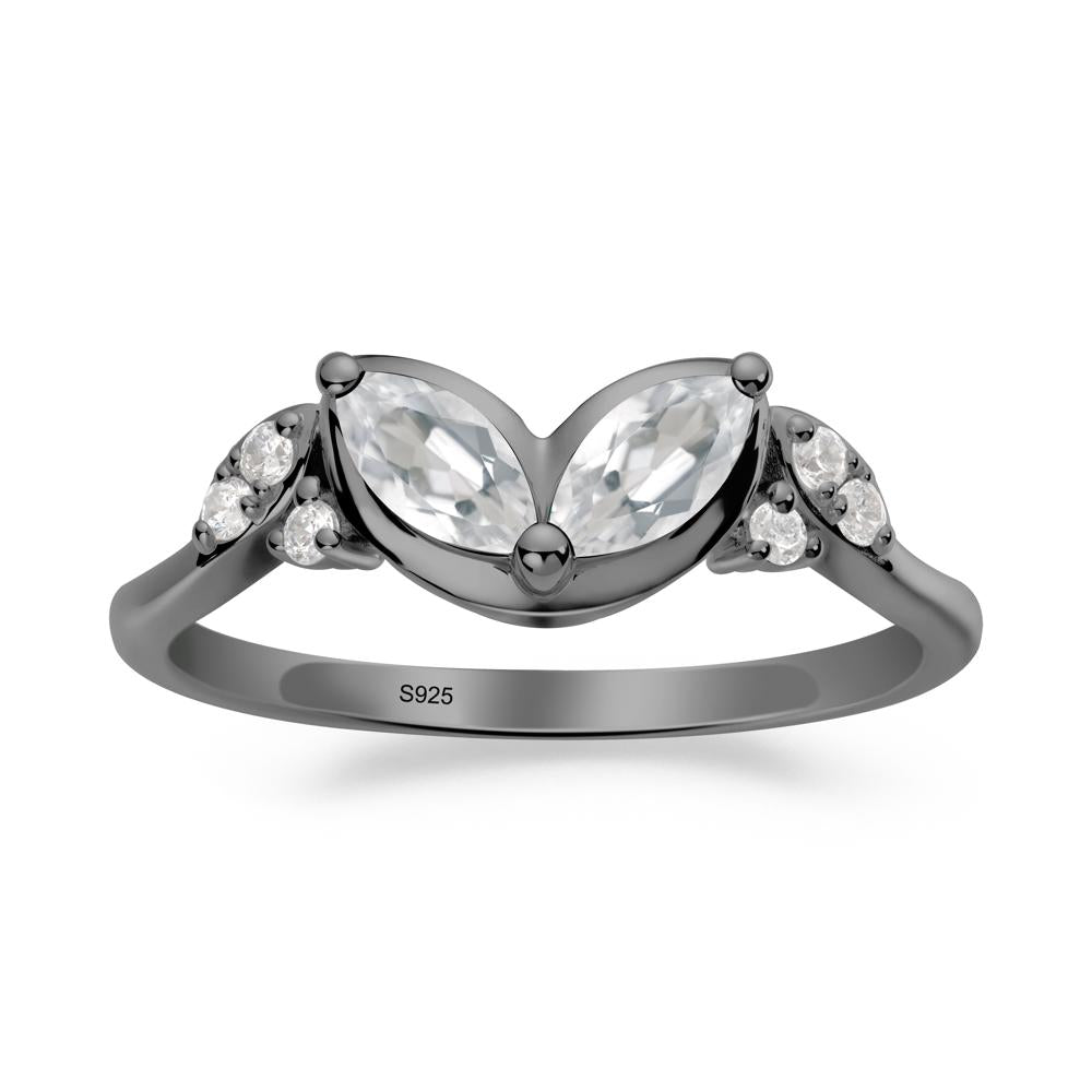 Marquise White Topaz Leaf Ring - LUO Jewelry #metal_black finish sterling silver