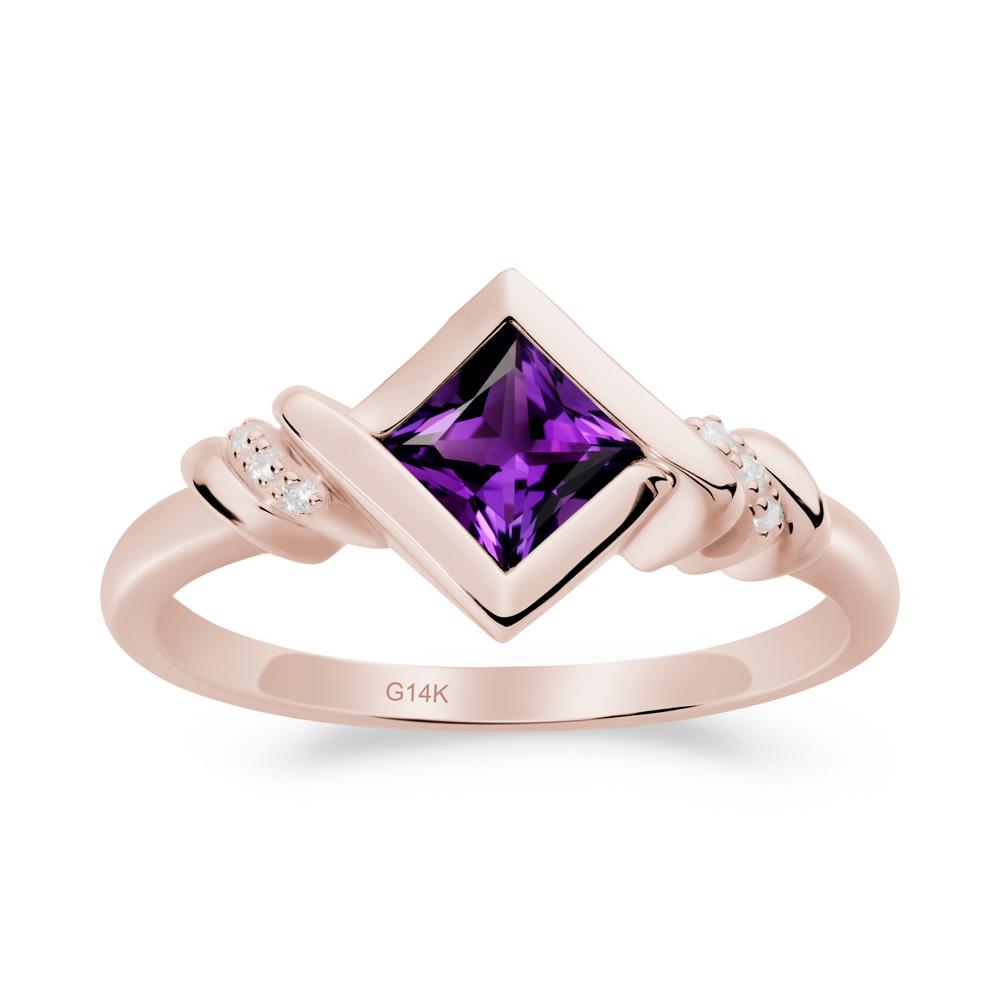 Bezel Set Amethyst Ring with Twisted Shank - LUO Jewelry #metal_14k rose gold