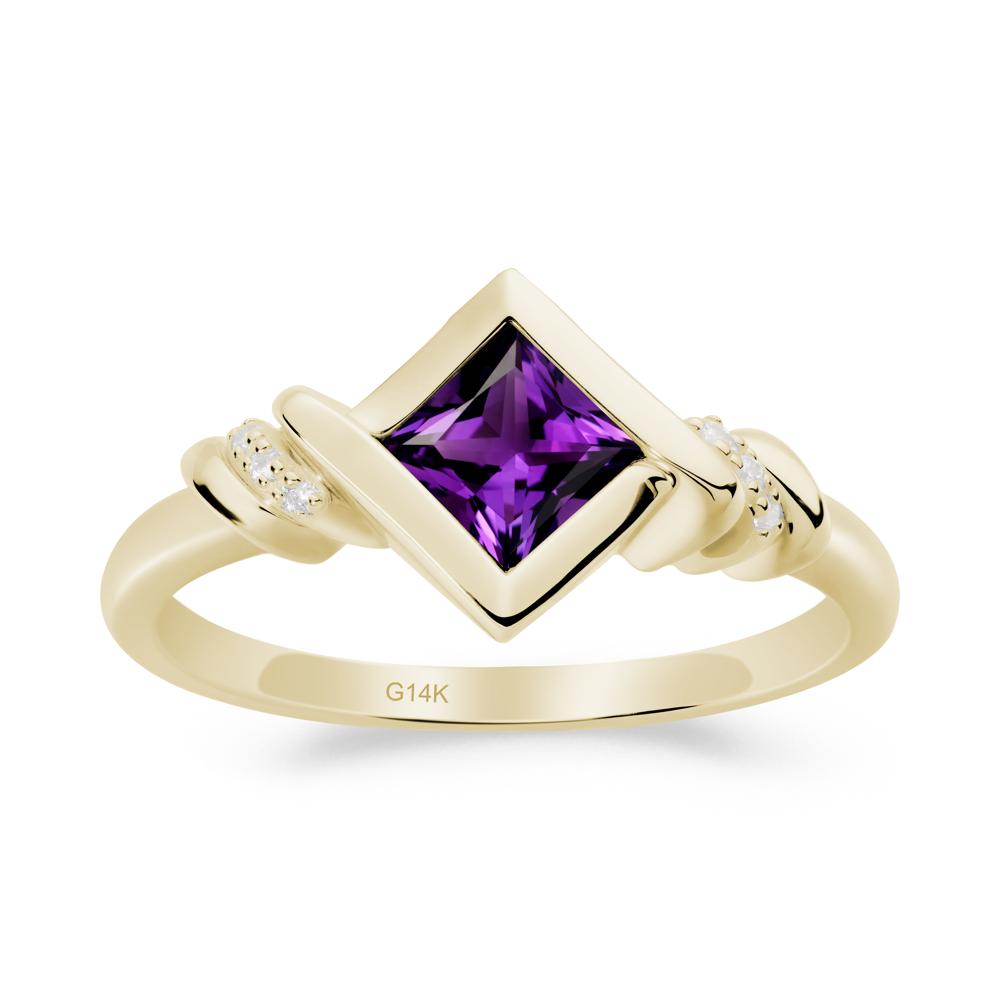 Bezel Set Amethyst Ring with Twisted Shank - LUO Jewelry #metal_14k yellow gold