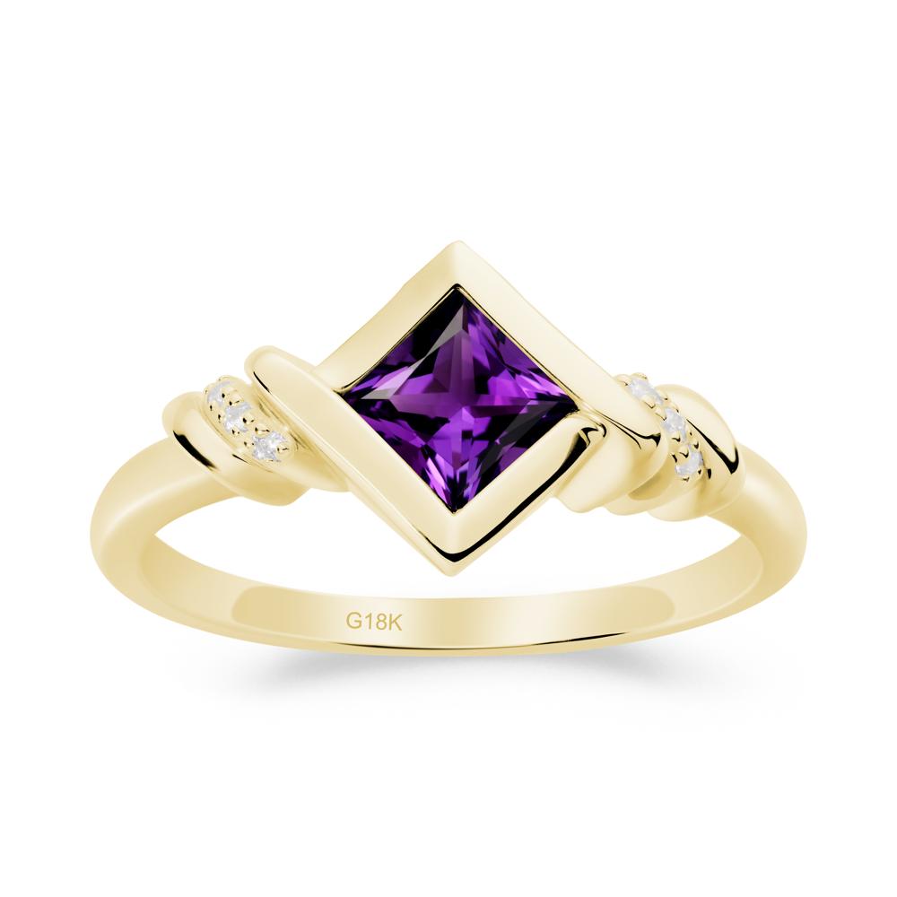 Bezel Set Amethyst Ring with Twisted Shank - LUO Jewelry #metal_18k yellow gold