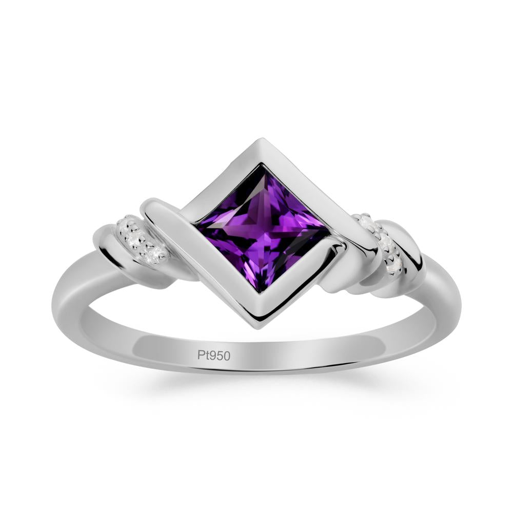 Bezel Set Amethyst Ring with Twisted Shank - LUO Jewelry #metal_platinum