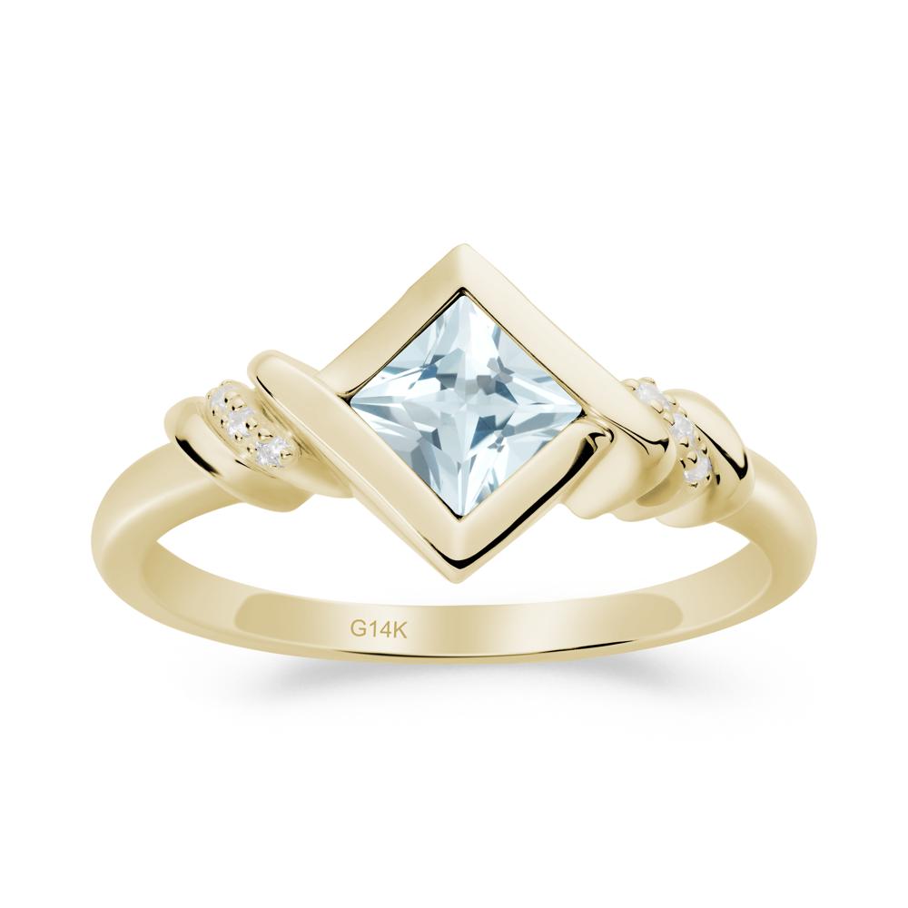 Bezel Set Aquamarine Ring with Twisted Shank - LUO Jewelry #metal_14k yellow gold