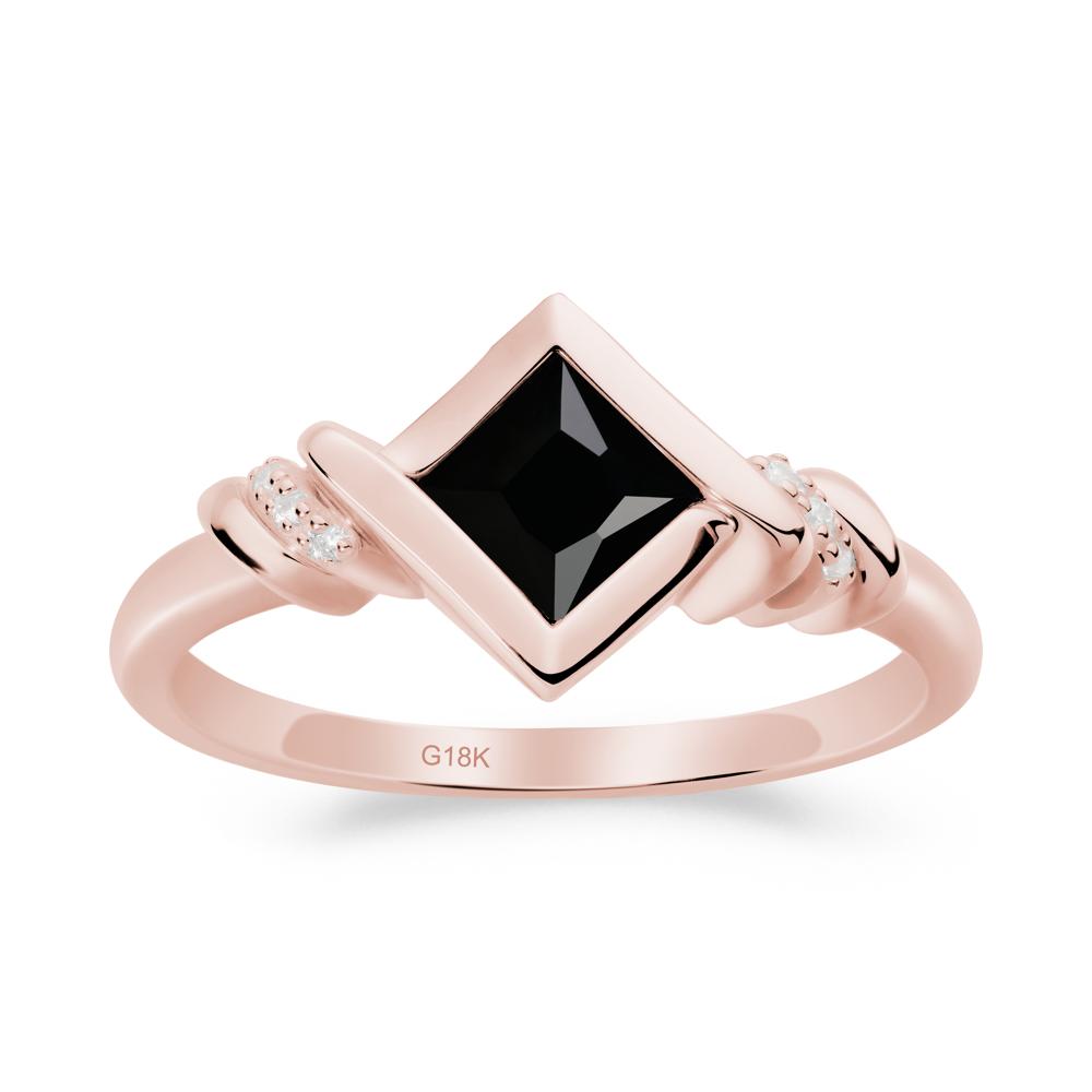 Bezel Set Black Spinel Ring with Twisted Shank - LUO Jewelry #metal_18k rose gold