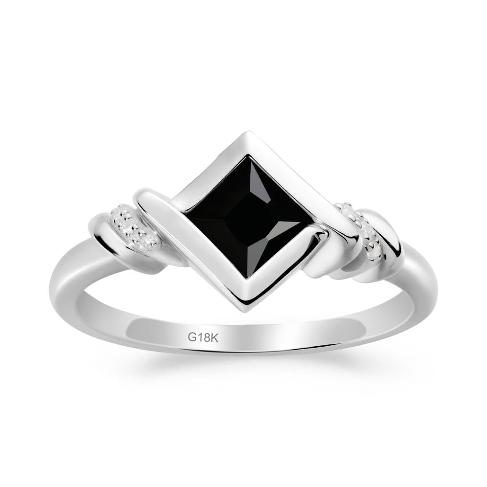 Bezel Set Black Spinel Ring with Twisted Shank - LUO Jewelry #metal_18k white gold