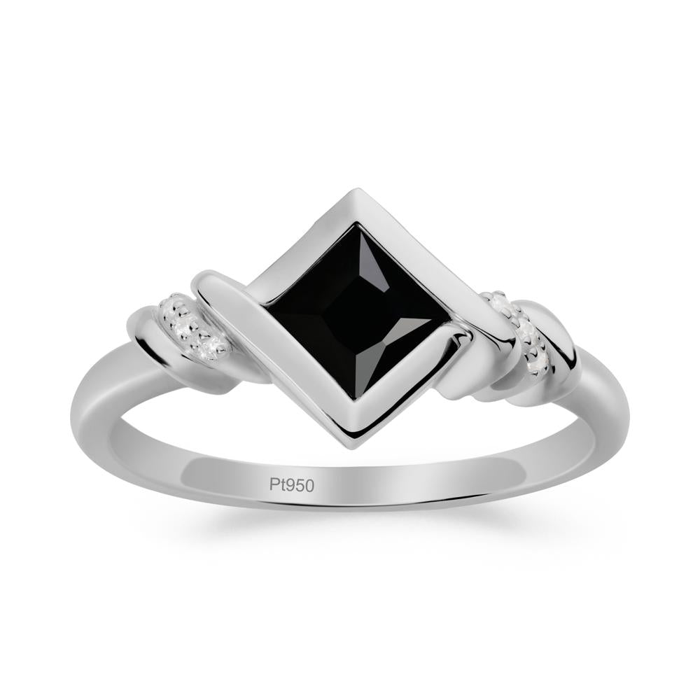 Bezel Set Black Spinel Ring with Twisted Shank - LUO Jewelry #metal_platinum
