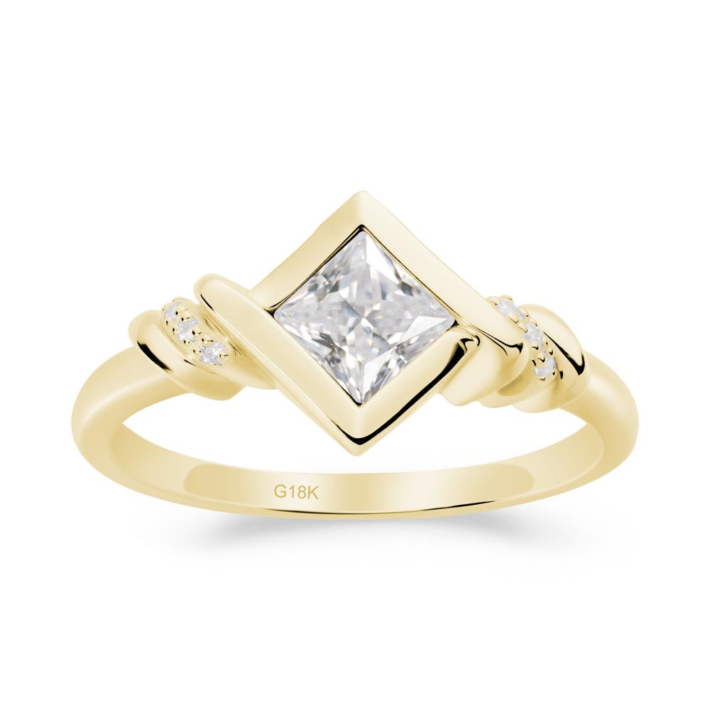 Bezel Set Cubic Zirconia Ring with Twisted Shank - LUO Jewelry #metal_18k yellow gold