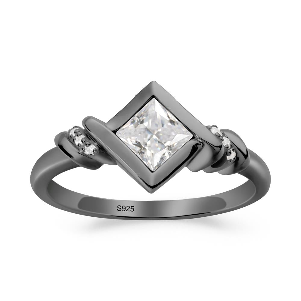 Bezel Set Cubic Zirconia Ring with Twisted Shank - LUO Jewelry #metal_black finish sterling silver