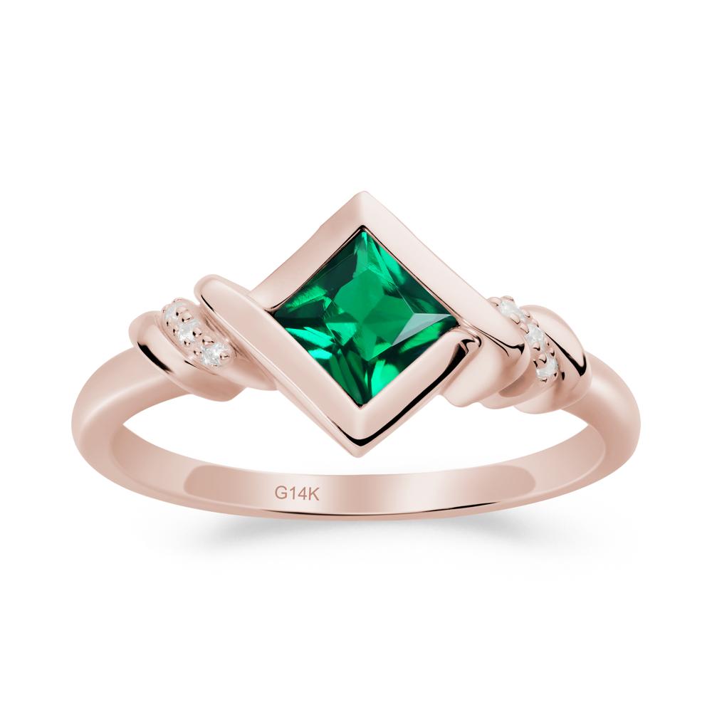 Bezel Set Emerald Ring with Twisted Shank - LUO Jewelry #metal_14k rose gold