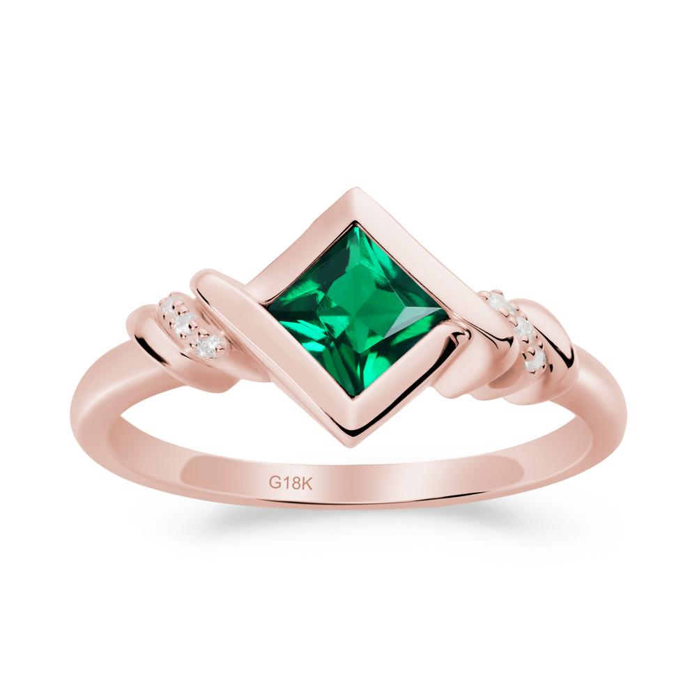 Bezel Set Emerald Ring with Twisted Shank - LUO Jewelry #metal_18k rose gold