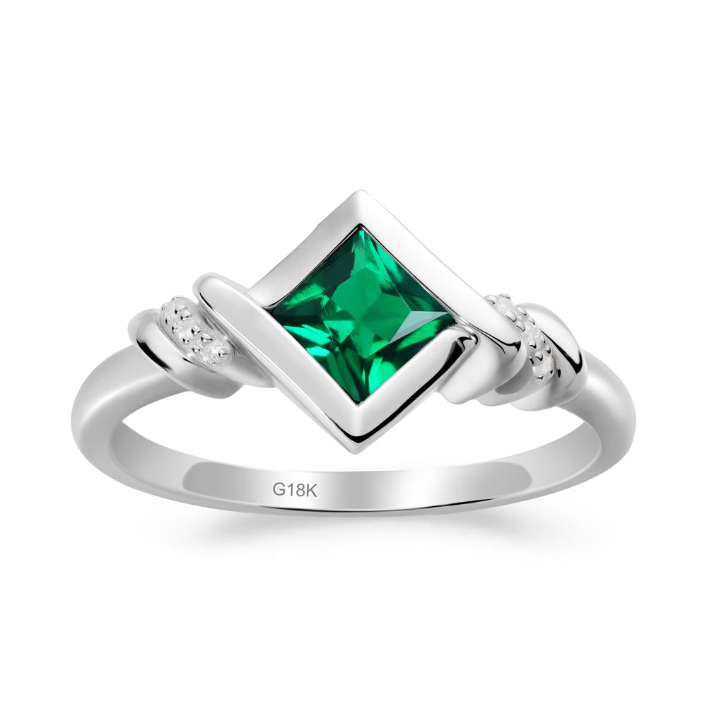 Bezel Set Emerald Ring with Twisted Shank - LUO Jewelry #metal_18k white gold