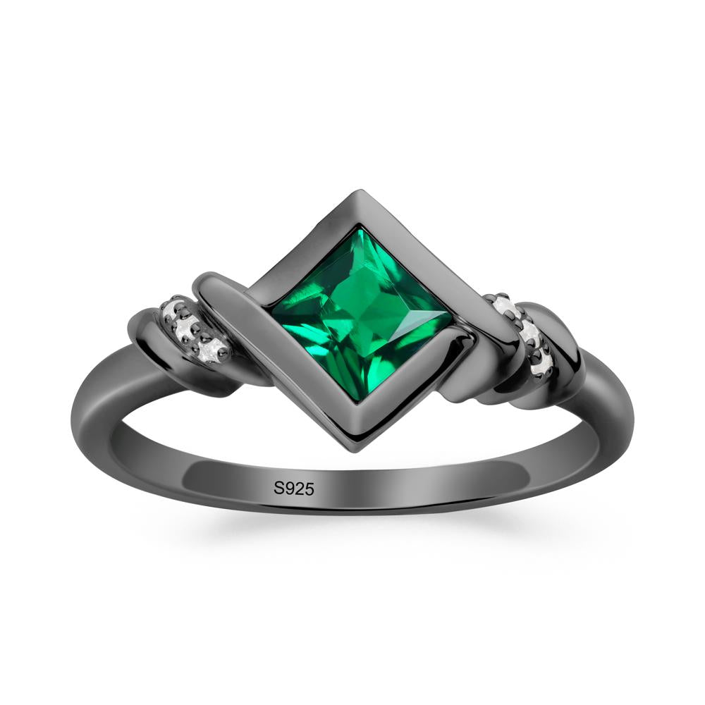 Bezel Set Emerald Ring with Twisted Shank - LUO Jewelry #metal_black finish sterling silver