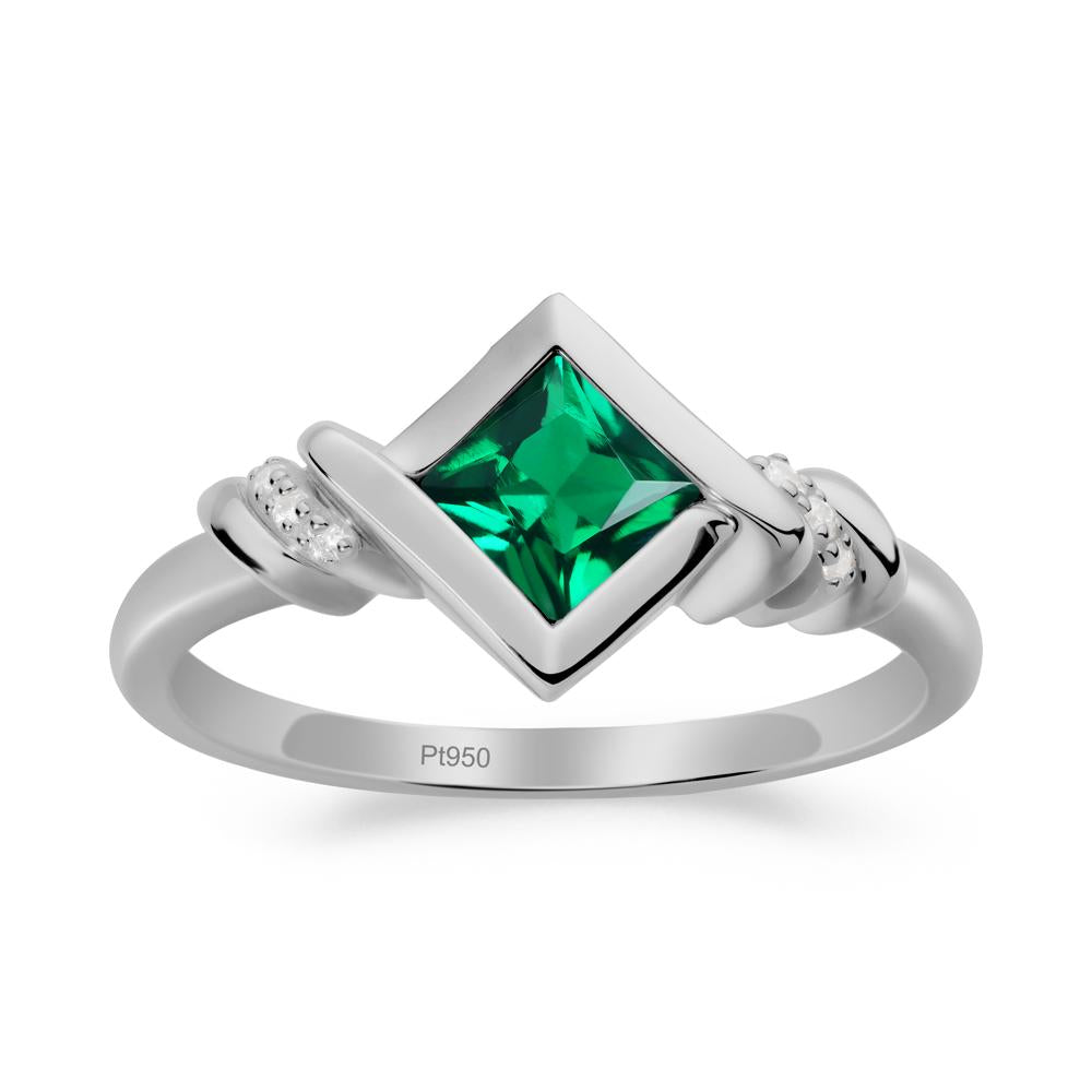 Bezel Set Emerald Ring with Twisted Shank - LUO Jewelry #metal_platinum