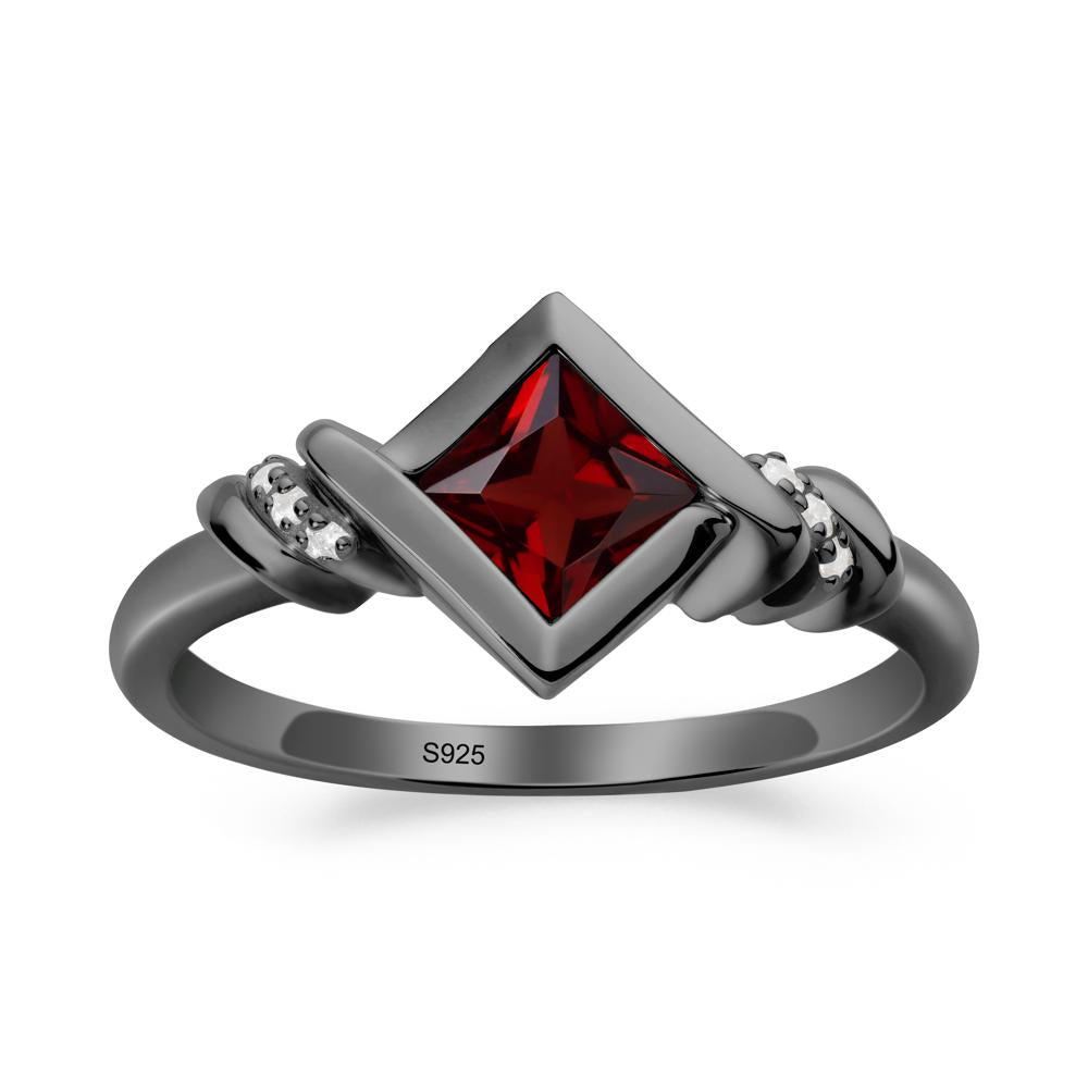 Princess Cut Garnet Statement Ring - LUO Jewelry #metal_black finish sterling silver