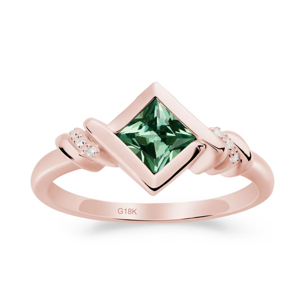 Bezel Set Green Sapphire Ring with Twisted Shank - LUO Jewelry #metal_18k rose gold