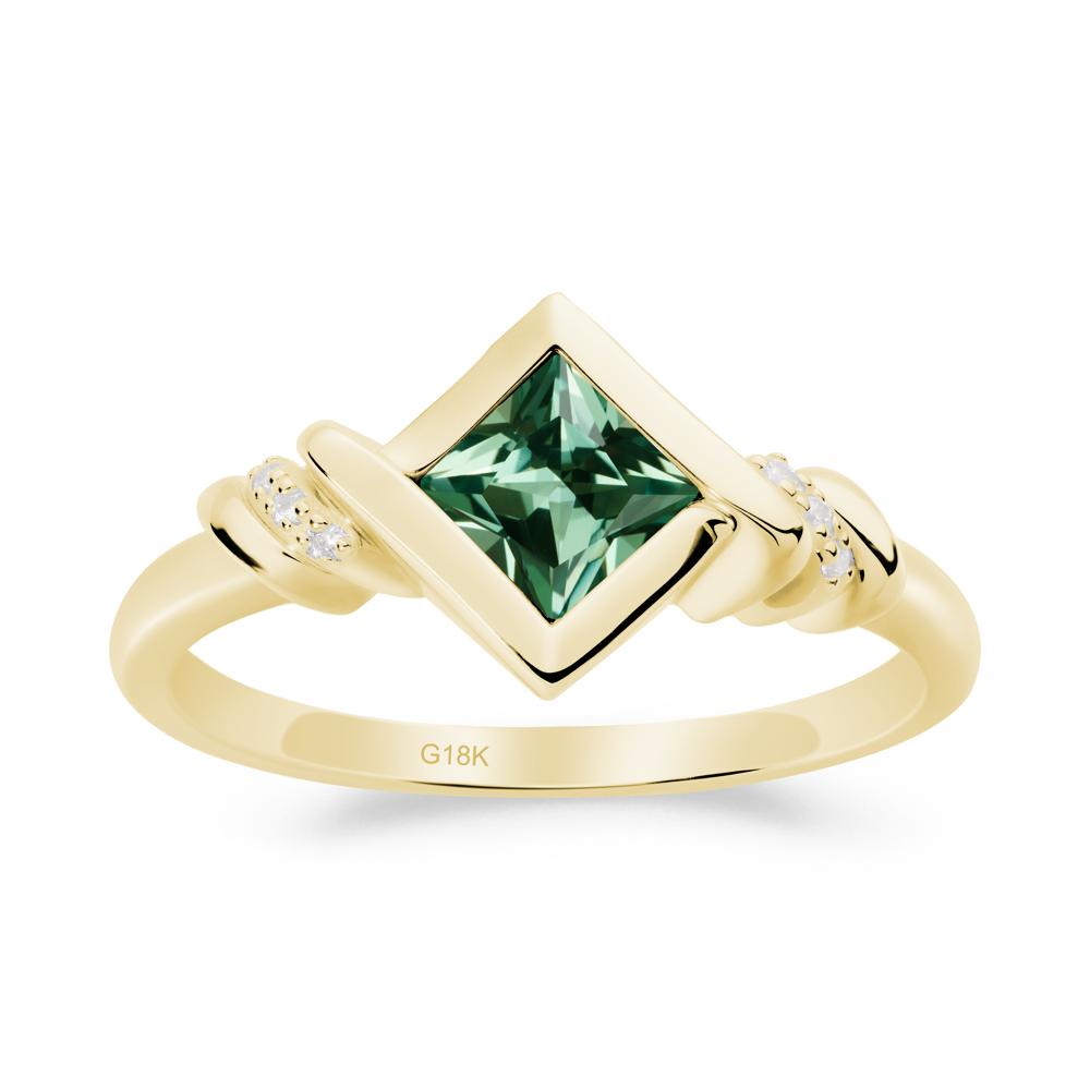 Bezel Set Green Sapphire Ring with Twisted Shank - LUO Jewelry #metal_18k yellow gold