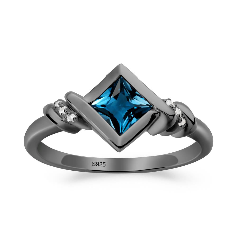 Princess Cut London Blue Topaz Statement Ring - LUO Jewelry #metal_black finish sterling silver