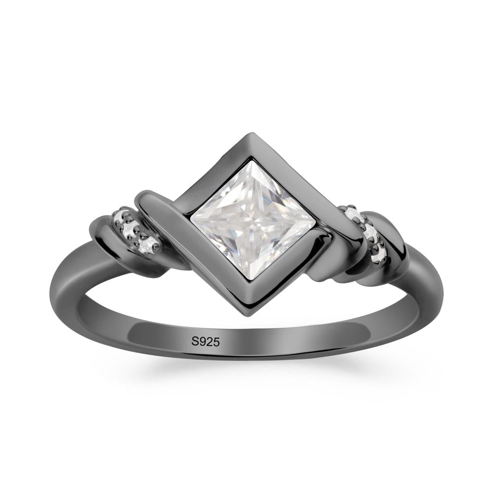 Princess Cut Moissanite Statement Ring - LUO Jewelry #metal_black finish sterling silver