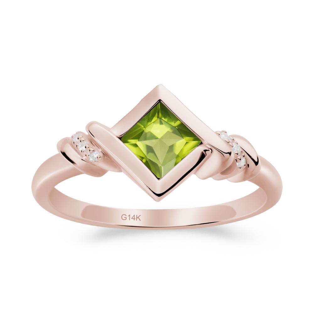 Princess Cut Peridot Statement Ring - LUO Jewelry #metal_14k rose gold